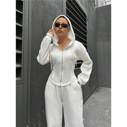 Damen Hoodie-Set Figurbetont Mit Zipper Details
