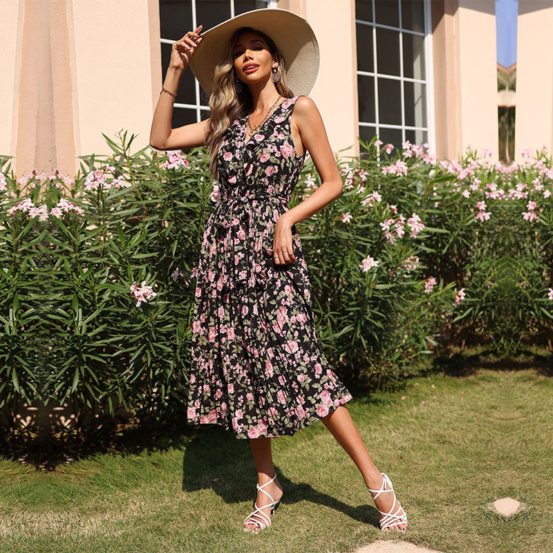 Damen Maxikleid Floralmuster Schwingrock Norvielle