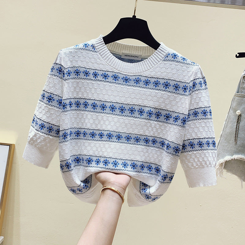 Damen Pullover Baumwolle Strukturiertes Muster Floral Norvielle - Norvielle