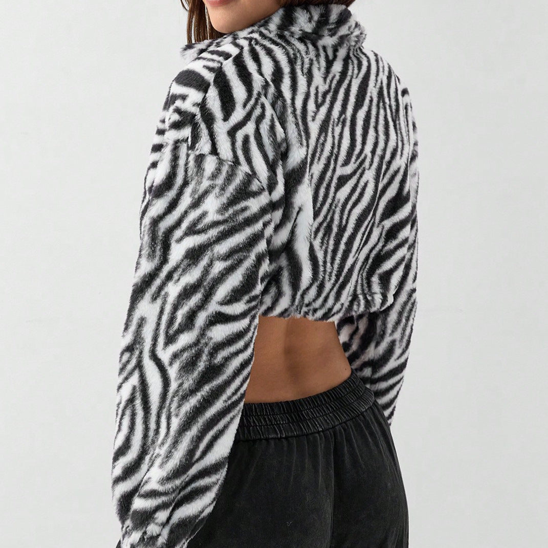 Damen Fleece-Jacke Zebra-Design Elastisch