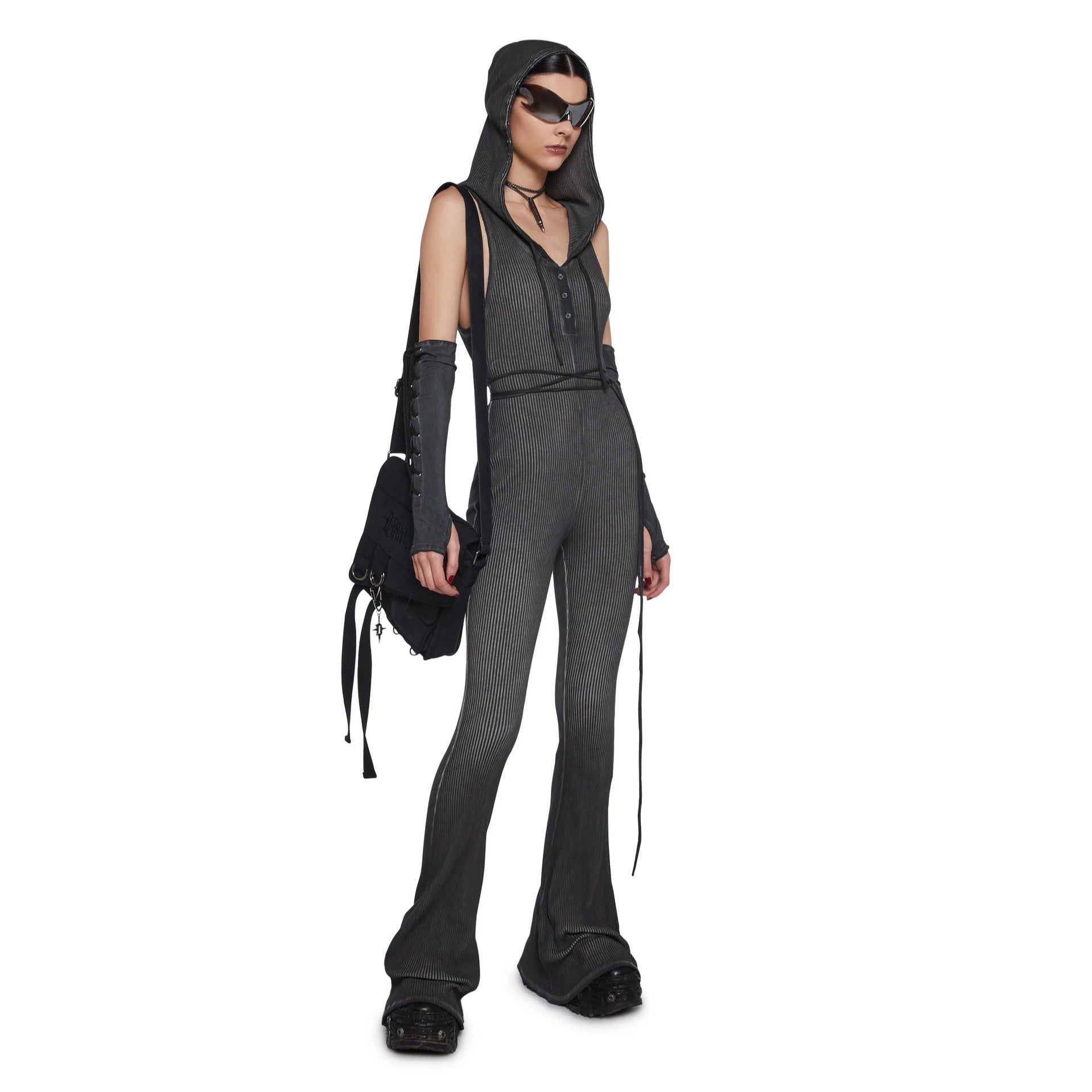 Damen Jumpsuit Fitted mit Kapuze Länge Lang Ärmel Schwarz Norvielle - Norvielle