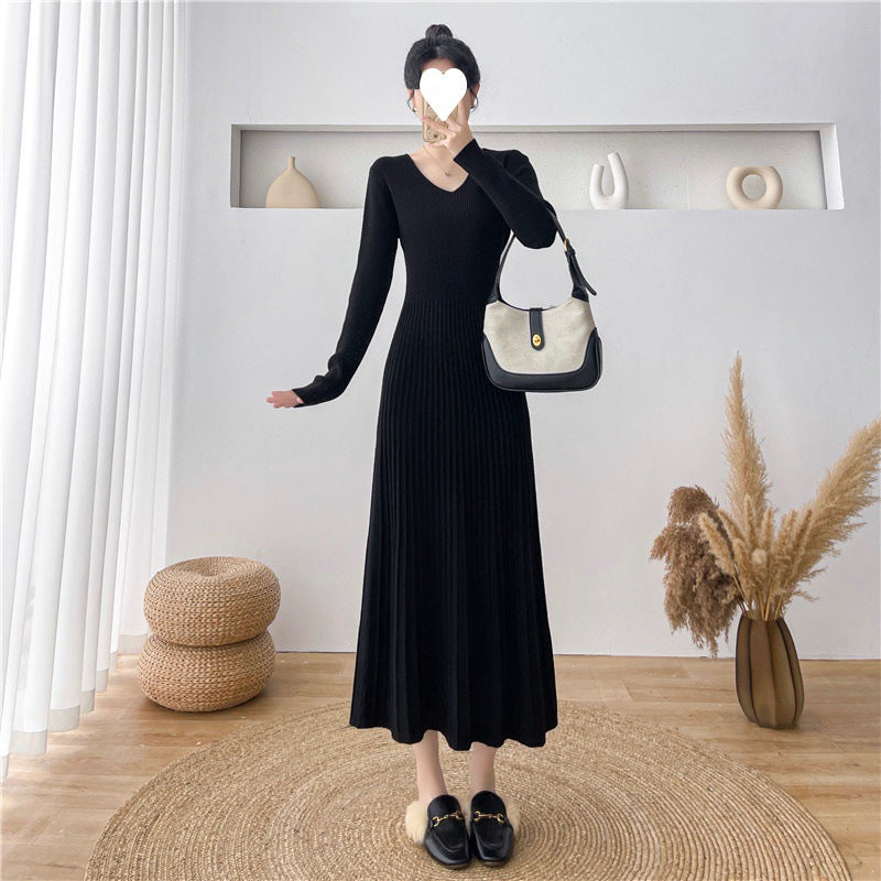 Damen Maxikleid Rippstruktur V-Ausschnitt Elegantes Norvielle
