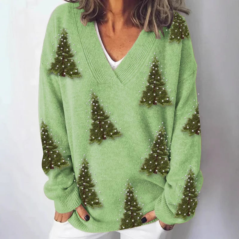 Damen Strickpullover Landschaftsmuster