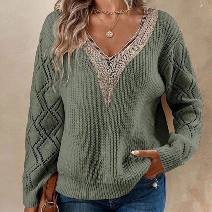 Damen Strickpullover V-Ausschnitt Eingrifftaschen Norvielle