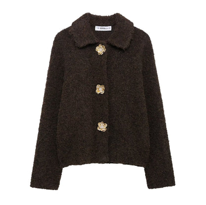 Damen Fleecejacke Kuschelig Knopfleiste Norvielle