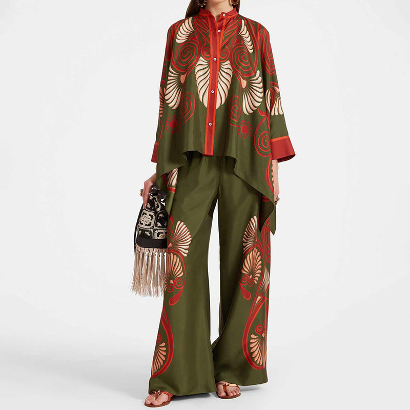 Damen Kaftan-Oberteil Florales Muster Knopf Norvielle
