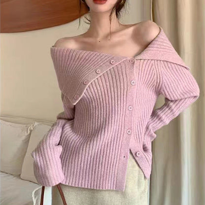 Damen Strickcardigan Feinripp mit Modischem Kragen Norvielle - Norvielle