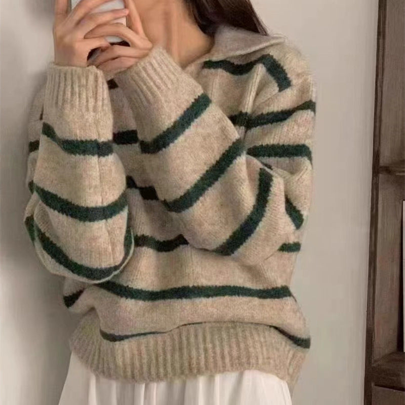 Damen Pullover Streifenmuster Kragen Norvielle