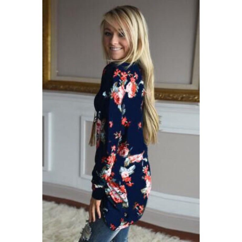 Damen Langarmshirt Floralmuster Baumwolle Lässig Weiß