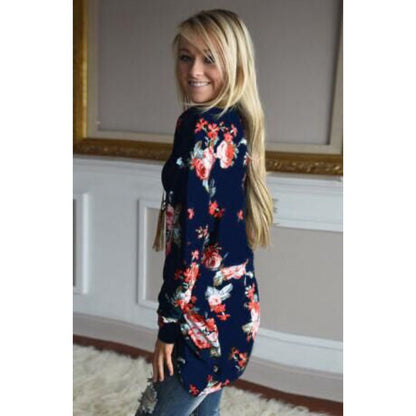 Damen Langarmshirt Floralmuster Baumwolle Lässig Weiß