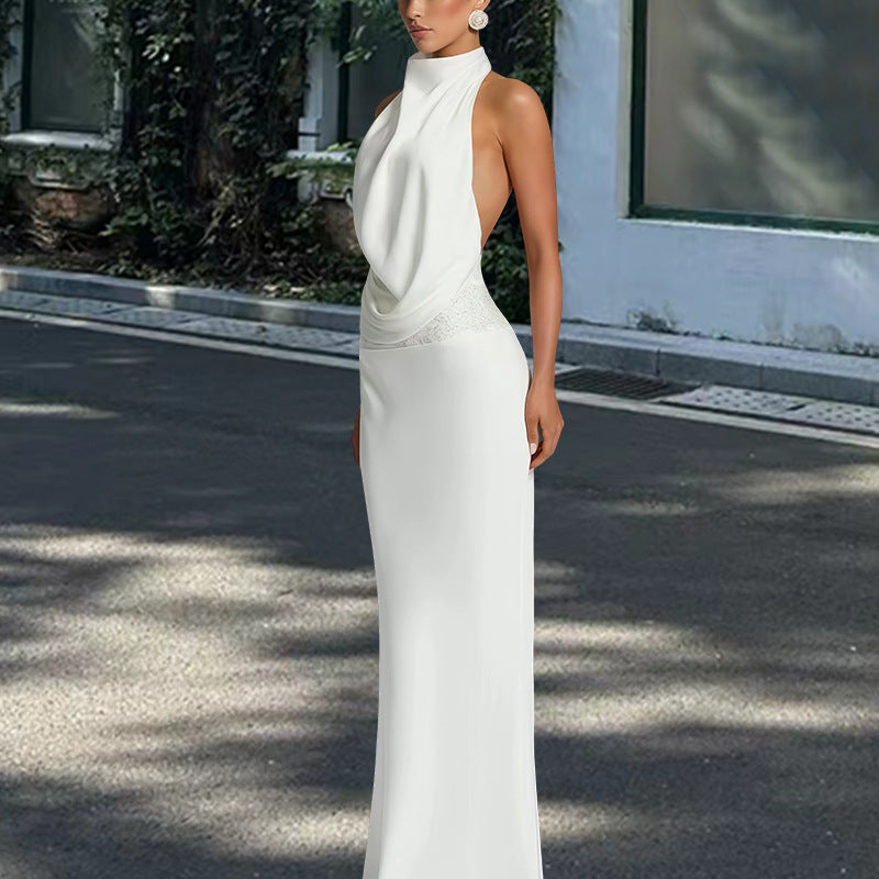 Damen Abendkleid mit Wasserfall-Ausschnitt und Drapierung Norvielle