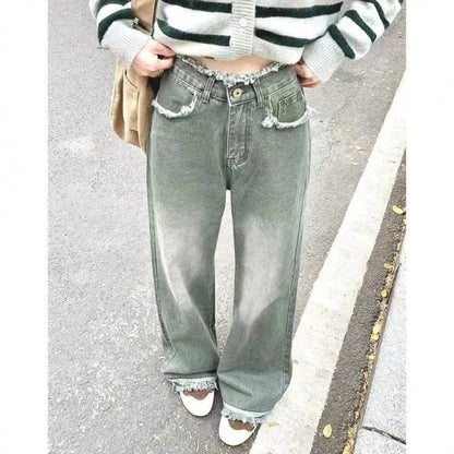 Damen Weite Jeanshose Baumwolle Schwarz - Norvielle
