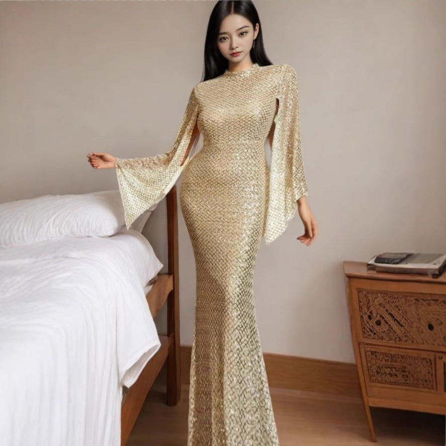 Damen Abendkleid Pailletten Schwingärmel Norvielle