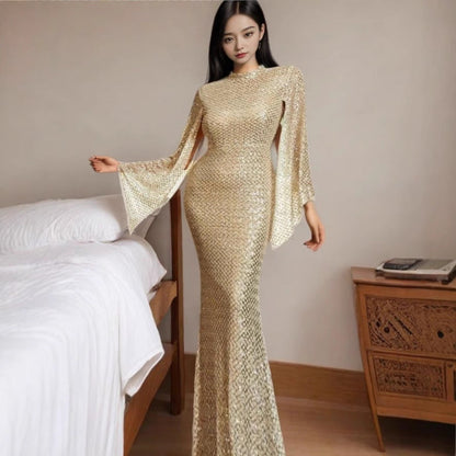 Damen Abendkleid Pailletten Schwingärmel Norvielle