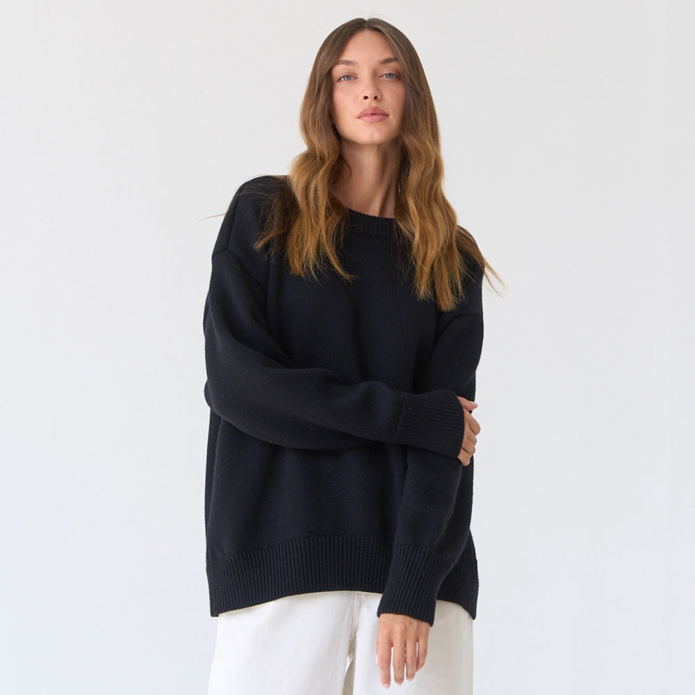 Damen Oversized Pullover Strukturiertes Strickmuster Beige