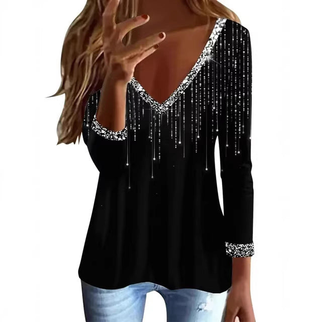 Damen Pullover V-Ausschnitt Glitzernd Strassdetails