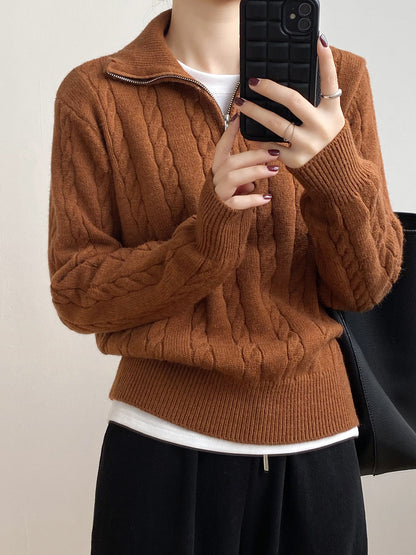 Damen Strickpullover Zopfdesign Stehkragen Norvielle
