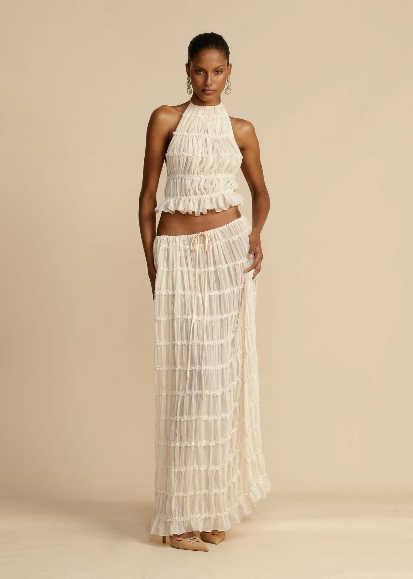 Damen Maxikleid Gerafftes Oberteil Eleganter Taillenauschnitt