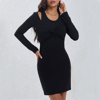 Damen Kleid Figurbetont Cut-Out Ausschnitte Elegantes Drapier Detail