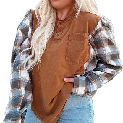 Damen Langarmshirt karierte Ärmel Norvielle