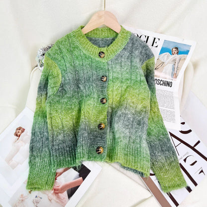 Damen Strickjacke Zopfmuster Farbverlauf Norvielle