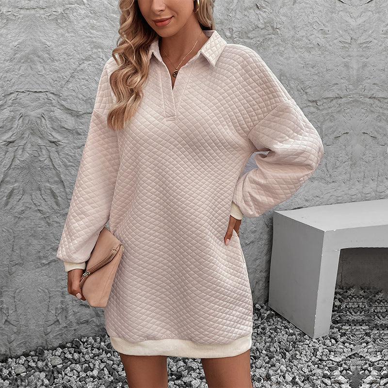 Damen Pulloverkleid Stehkragen Wärmendes Waffelmuster Norvielle