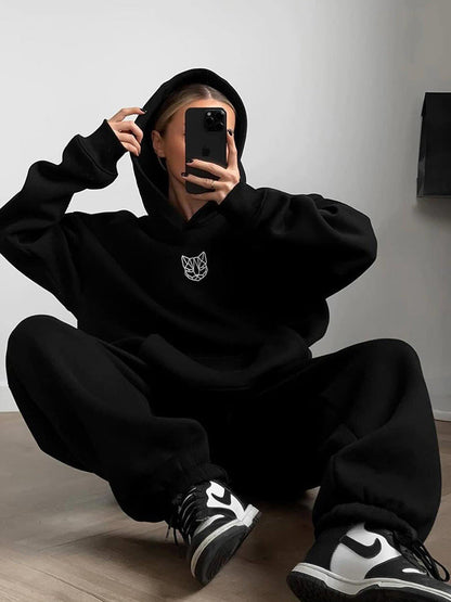 Damen Oversized Hoodie Jogginghose Set Elastischer Bund Bequem Grau - Norvielle