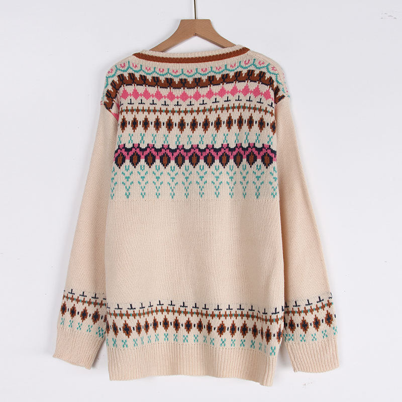 Damen Strickpullover Norwegermuster Bunt
