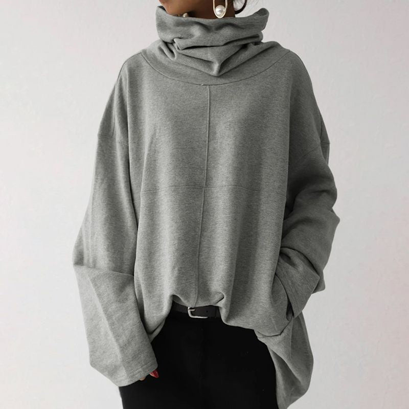 Damen Oversize Sweatshirt Hochkragen Warm Beige