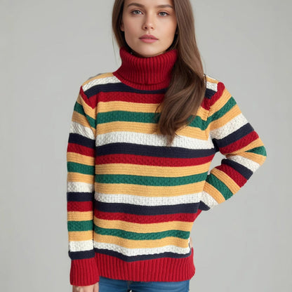 Damen Rollkragenpullover Gestreift Weich Norvielle