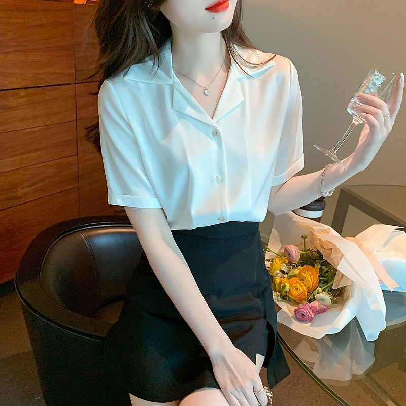 Damen Bluse Kurzarm Klassischer Kragen Elegante Knöpfe Norvielle