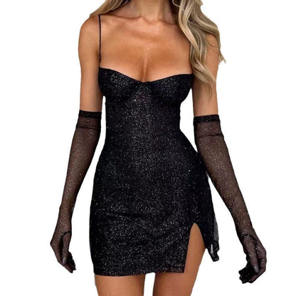 Damen Minikleid Schimmerndes Oberteil Taillierte Silhouette Norvielle