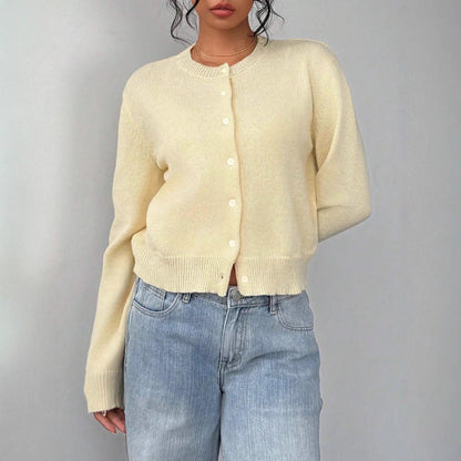 Damen Strickjacke Weiches Baumwoll-Material Knöpfe Beige