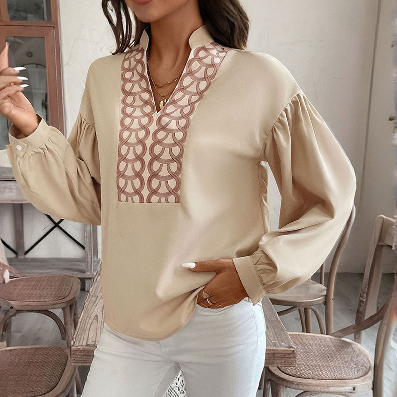 Damen Bluse Gestickt Elégant Weiß