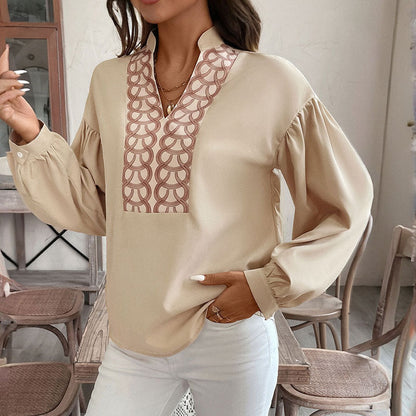 Damen Bluse Gestickt Elégant Weiß