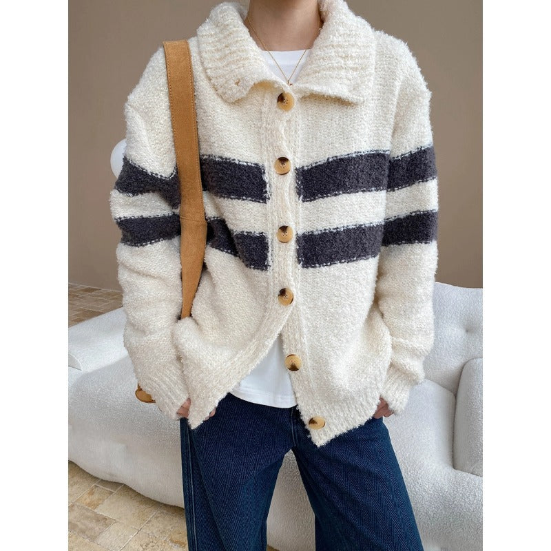 Damen Strickmantel Kuschelig Hochkragen Dekorative Knöpfe Beige - Norvielle