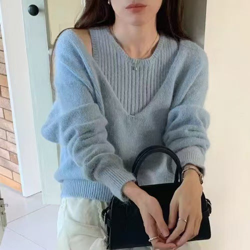 Damen Pullover V-Ausschnitt Ribstruktur Norvielle