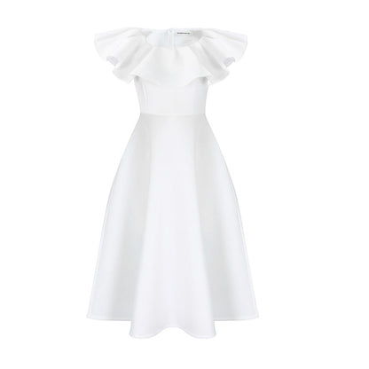 Damen Midikleid Elegant Volant Tailliert Norvielle