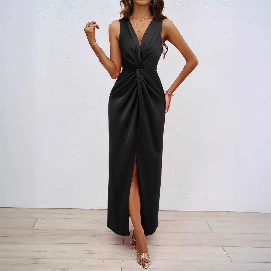 Damen Maxikleid Elegantes Design Raffungsausschnitt