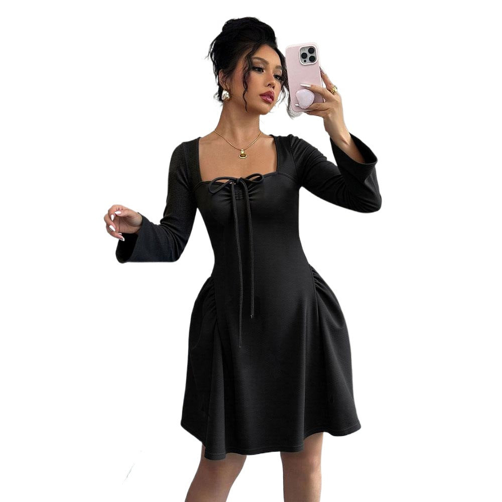 Damen Kleid Knielang Rüschen Tailliert Norvielle