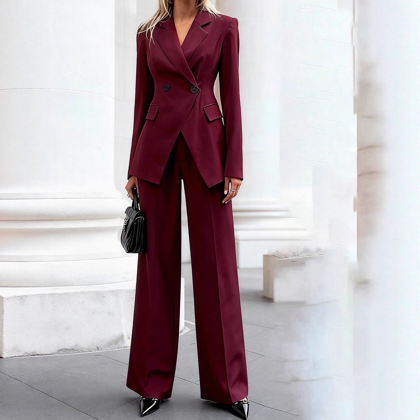 Damen Anzug Taillierter Blazer Weite Hose Norvielle