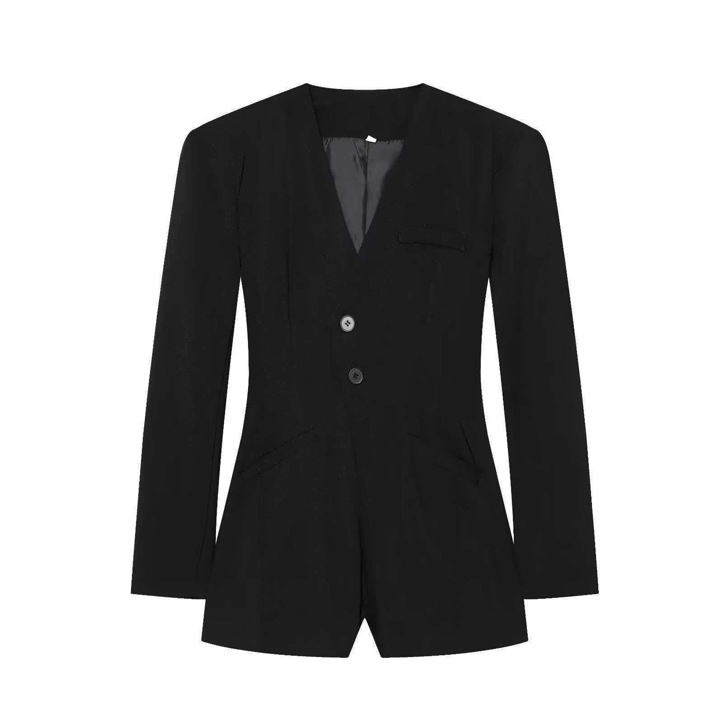 Damen Blazerjacke V-Ausschnitt Modern Knöpfe