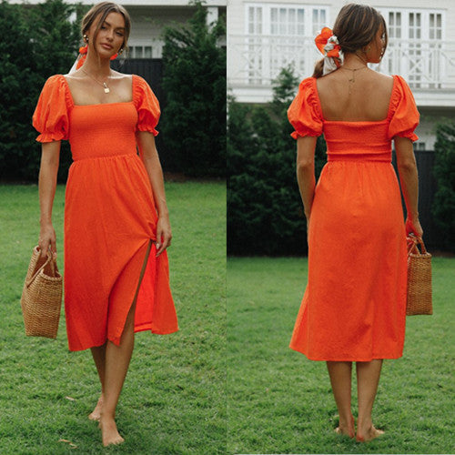 Damen Midikleid Puffärmel Seitenschlitz Norvielle - Norvielle