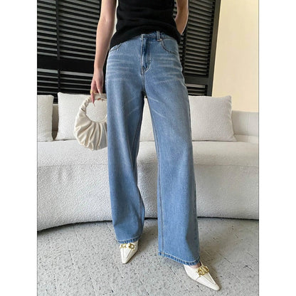 Damen Vintage Jeans Weite Fit Blau - Norvielle