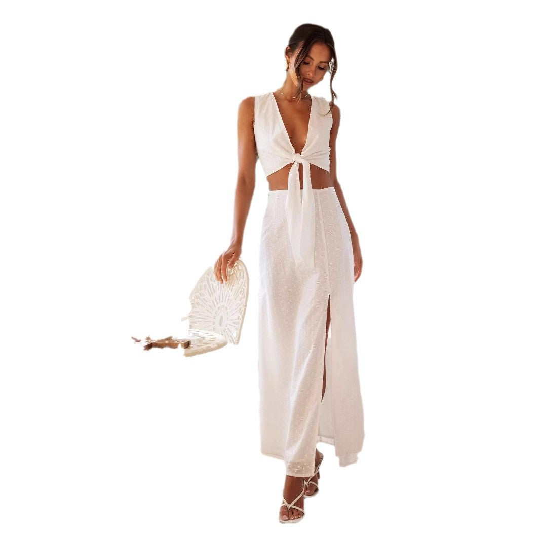 Damen Maxikleid mit Schlitzdetails Wickeldesign