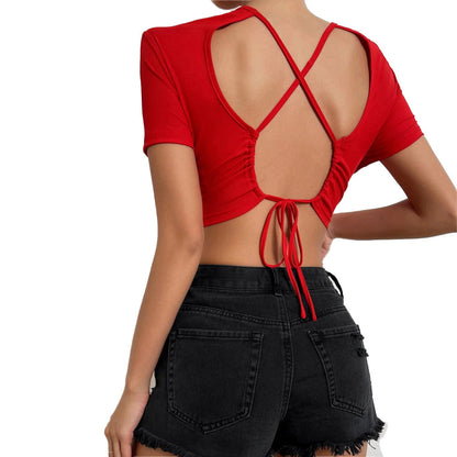 Damen Cropped mit Bindebändern Rücken Dekor