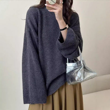 Damen Oversized Strickpullover Weiter Schnitt Feines Material Beige