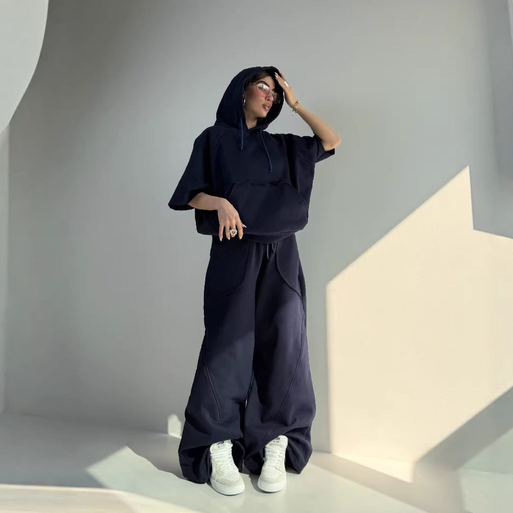 Damen Oversized Kapuzenpullover Kängurutasche Elastischer Saum