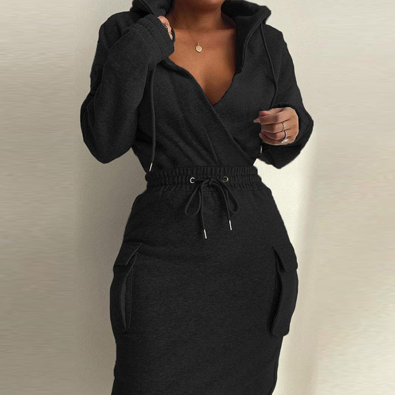 Damen Kapuzenkleid Lässiger Schnitt Baumwolle