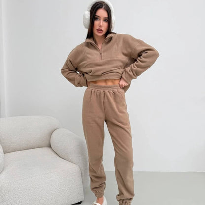 Norvielle Damen Fleece-Loungewear-Set mit Reißverschluss und
